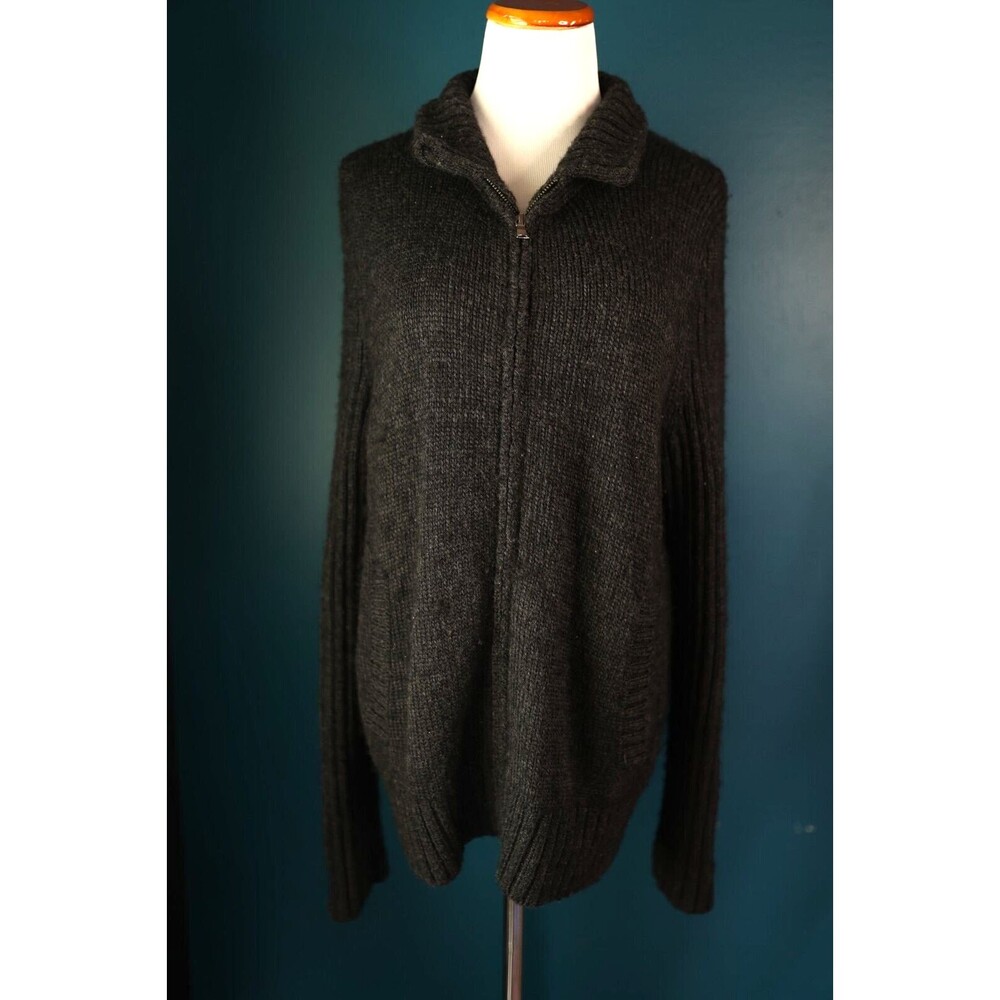 Banana Republic Gray Wool Blend Zip Cardigan Sweater Jacket Preppy Large
